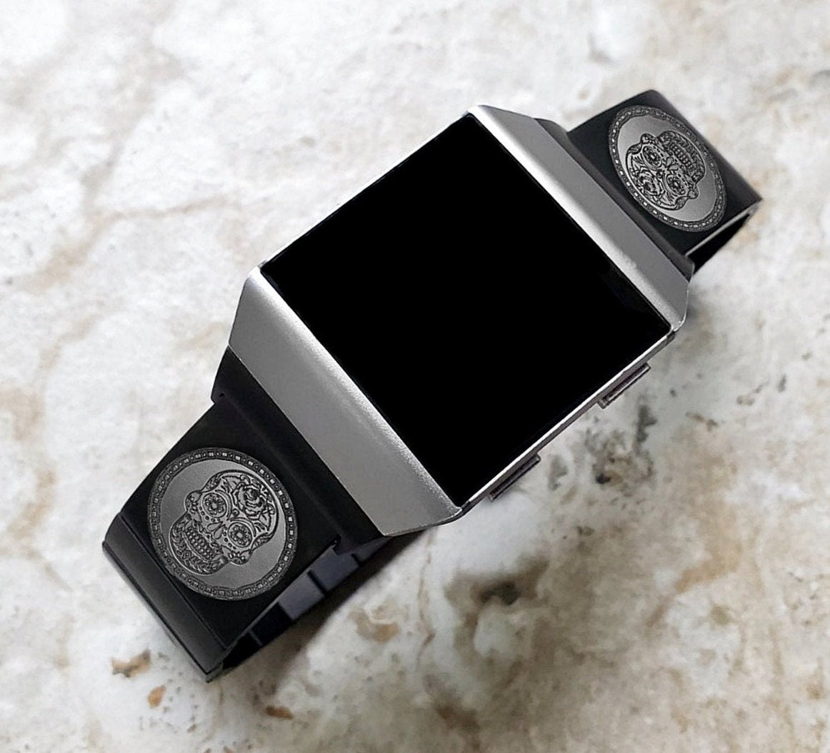 Engraved Watch Band Compatible with Fitbit Ionic Smartwatches Black Color Stainless Steel Strap Bracelet with Quick Release Adapters SS2